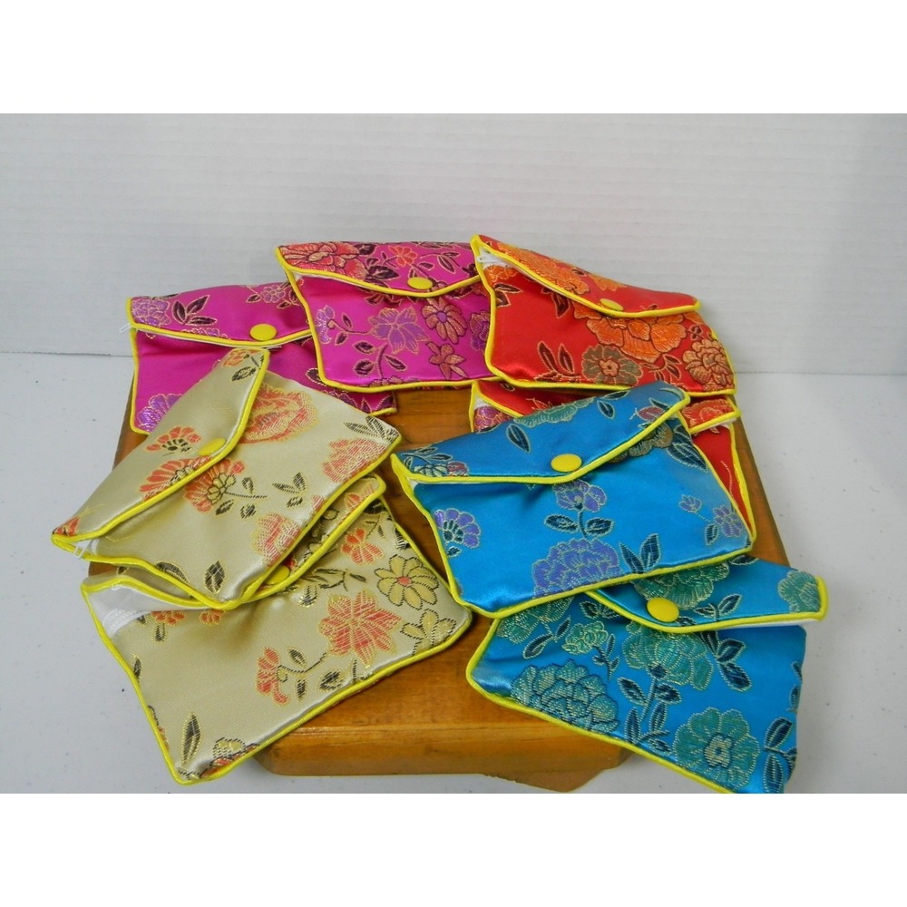 Lot of 8 Floral Brocade Coin Purses Snap Zipper Wallet Pouch Assorted Colors